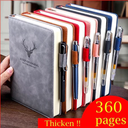 A5 สมุดโน๊ต 100GSM กระดาษป้องกันดวงตา 360 หน้า PU หนังไดอารี่สำนักงานนักเรียนเขียนเครื่องเขียนอุปกรณ์สำนักงานโรงเรียน